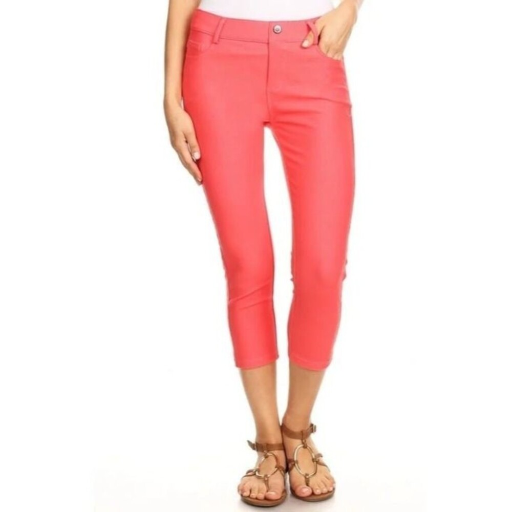 Medium Stretchy Coral  Capri Jeggings-NWT - Picture 3 of 4